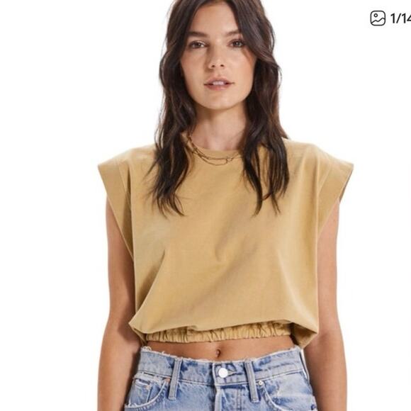 Mother The Swiper Crop Top Bronze Mist Tan Size Small Elastic Band Sleeveless - Picture 2 of 14